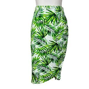Marc New York Faux Wrap Skirt White Green Tropical Leaf Print Women’s Size Large